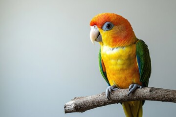 Naklejka premium Colorful parrot perching on branch: a captivating studio portrait