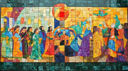 Obraz premium Colorful Mosaic Artwork Depicting Spiritual Scene