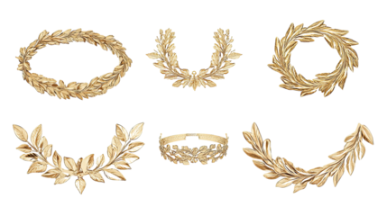 Golden Laurel Wreaths Collection Set Isolated on a Clean Background Generative AI