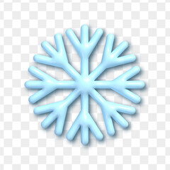 Vector 3d plastic blue snowflake icon isolated on transparent background