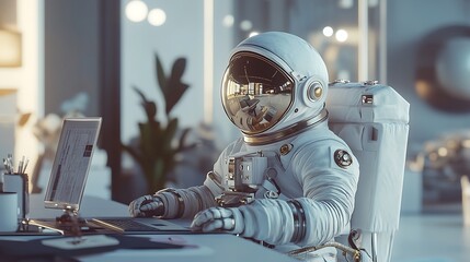 Fototapeta premium Astronaut Working on a Computer
