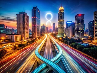 Fototapeta premium Long Exposure Capture of a Symbolic Inequality Mark with Dynamic Light Trails Illustrating the Concept of Unequal Distribution in Society and Economic Disparity