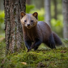 Fototapeta premium Clearing Quest: The Pine Marten's Thrilling Pursuit