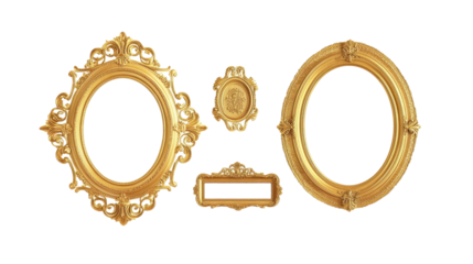 Vintage Golden Wooden Frames Collection on a Transparent Background Generative AI