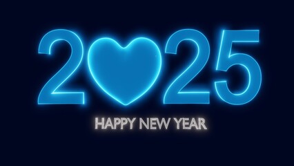 New year 2025 text with neon heart  