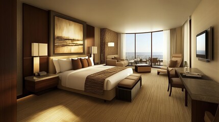 Fototapeta premium Modern Luxury Hotel Suite Interior Design with Ocean View