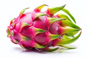 Low Light Photography of Ripe Dragon Fruit Pitaya Isolated on a White Background, Showcasing Its Vibrant Colors and Unique Texture for Culinary and Health-Related Content