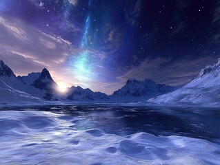 Snowy Mountain Range with Lake