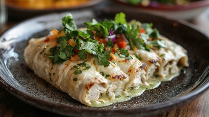 Savor delicious enchiladas suizas with chicken and fresh ingredients