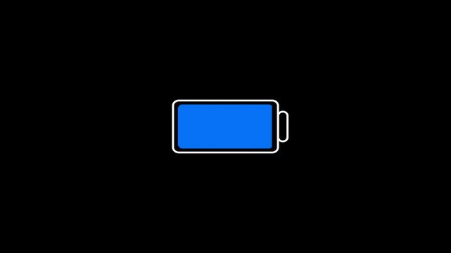 Battery charge on Transparent background.Battery Charging with blue Charge Indicator Animation 4k