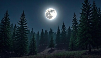 Moonlit Pine Forest in New Hampshire