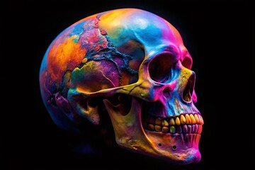 Macro Photography of a Human Skull in Profile on Black Background Reflecting Medicine, Science, Research, History, and Archaeology Themes for Educational and Artistic Use