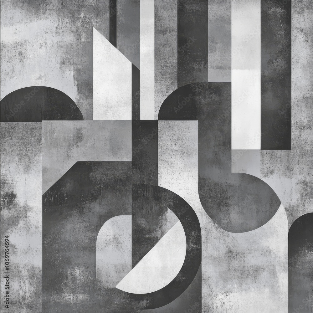Poster a stylish, modern design with gray and white shapes that look abstract.