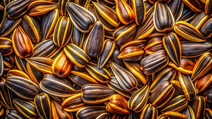 Macro Shot of Sunflower Seeds in Urban Exploration Style, Stunning Graphic Banner Filling the Frame, Perfect for Nature and Food Photography, Capturing the Beauty of Seeds in Detail