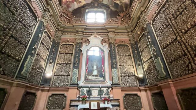General view of central nave of Santuario di San Bernardino alle Ossa in Milan, Lombardy, Italy.
