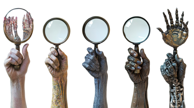 Hands With Magnifying Glasses Showing Textures and Colors Generative AI