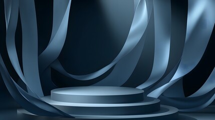 Fototapeta premium Abstract scene background. Cylinder podium background with ribbons. Product presentation, mock up, show cosmetic product, Podium, stage pedestal or platform. Vector illustration