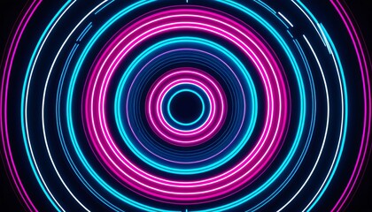 Obraz premium Vibrant neon circle pattern with blue and pink glowing rings on dark background