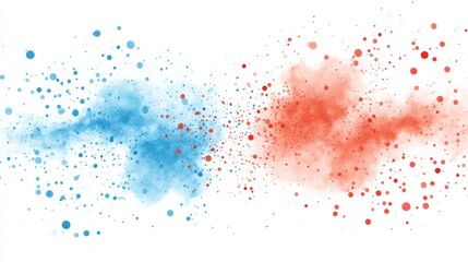 Vibrant blue and red paint splatter on white , abstract artistic background for design creative projects