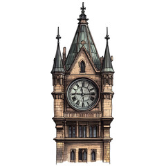 illustration of the clock tower of the old town hall in Prague 
