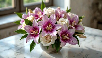 Exquisite Exotic Flower Bouquet on Marble