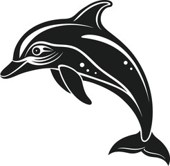 Ornate Dolphin Silhouette Vector Illustration - Decorative Black Marine Artwork