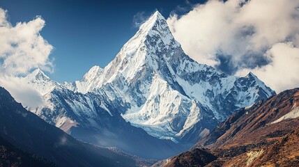 Obraz premium Majestic Snowy Mountain Peak with Clouds