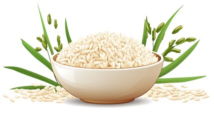 Bowl of Rice with Rice Plants