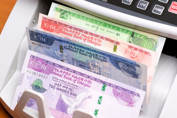 Ethiopian birr in the counting machine