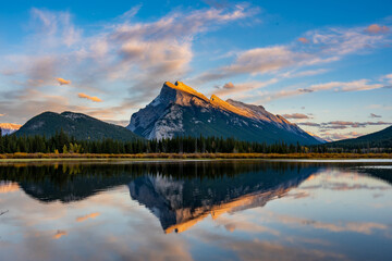 Vermilion Lakes Sunset Sunrise Banff National Park Reflection Panorama