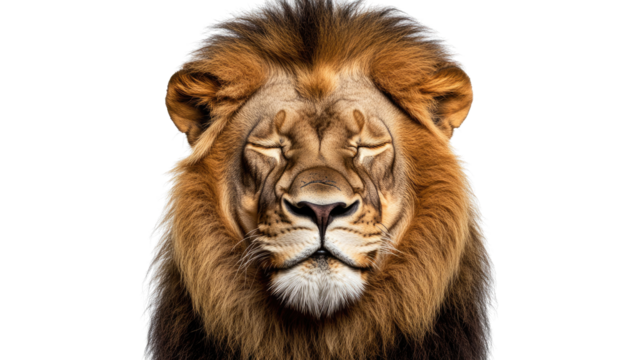 Fully Grown Male Lion with closed eyes Against a Transparent Background Generative AI
