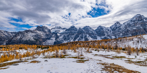 Colorful Fall Larch Valley Banff National Park Ten Peaks Panorama