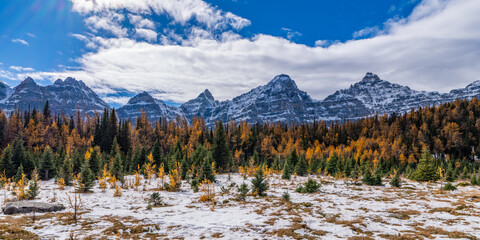 Colorful Fall Larch Valley Banff National Park Ten Peaks Panorama