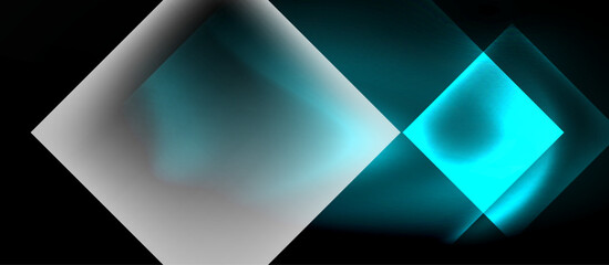 Fototapeta premium Dark neon colors with glass square shapes