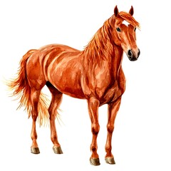 Obraz premium Watercolor Illustration of a Chestnut Horse.