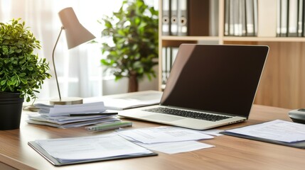Fototapeta premium Cpa prepares financial audit report in an organized office environment