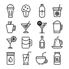 set of different type of drink line art icon