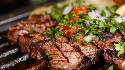 Savor the food flavor of taco de asado norte&ntilde;o grilled beef with onions in Mexican cuisine
