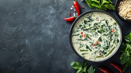 Fototapeta premium Savor the flavor of creamy rajas con crema with fresh ingredients