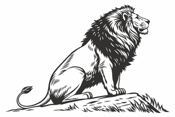 Majestic Lion Sitting on Rock Vector Illustration King of the Jungle Art. a lion sitting, white background