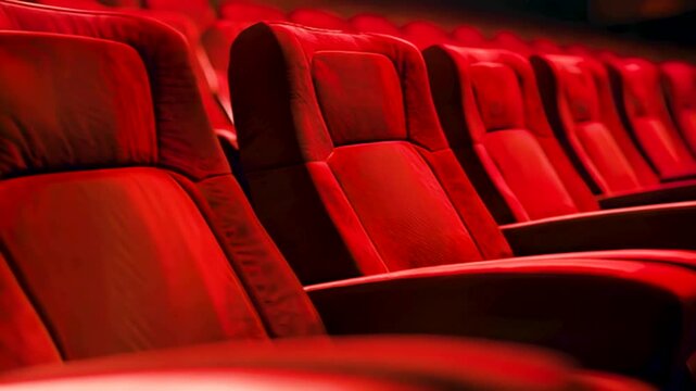 映画館のたくさん並んだ赤い座席