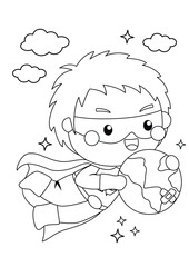 a vector of a coloring page with earth, recycling, and superhero as the theme