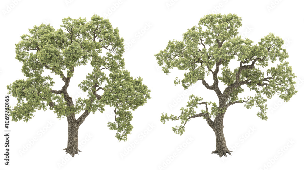 Poster top view of large deciduous trees set against a transparent background generative ai