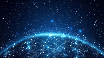 Abstract Blue Network Globe with Glowing Stars