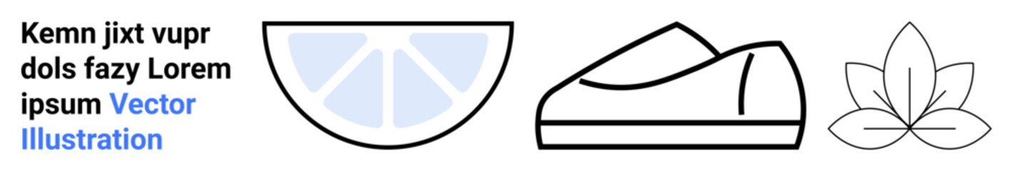 Lemon slice, sneaker, lotus flower. Ideal for healthy lifestyle, wellness, sports, natural products, fitness, minimalist designs modern themes Landing page