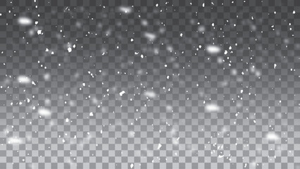 Realistic vector falling snow fall overlay illustration. Winter abstract background illustration.