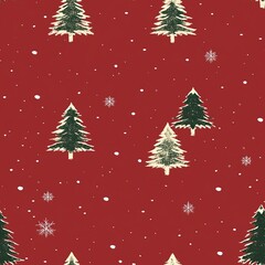 Obraz premium Red Christmas Tree Pattern with Snowflakes