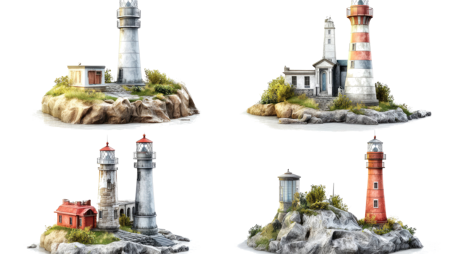 Varied Lighthouse Models on Transparent Background Generative AI
