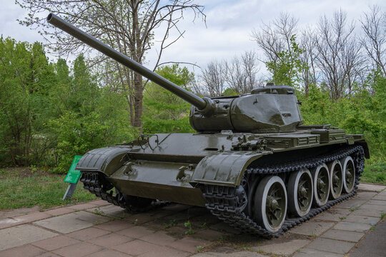 SARATOV, RUSSIA - MAY 03, 2024: Soviet medium tank T-44 in the open exhibition of the Museum of Military and Labor Glory on a May day