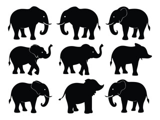 set of elephant silhouette vector illustration